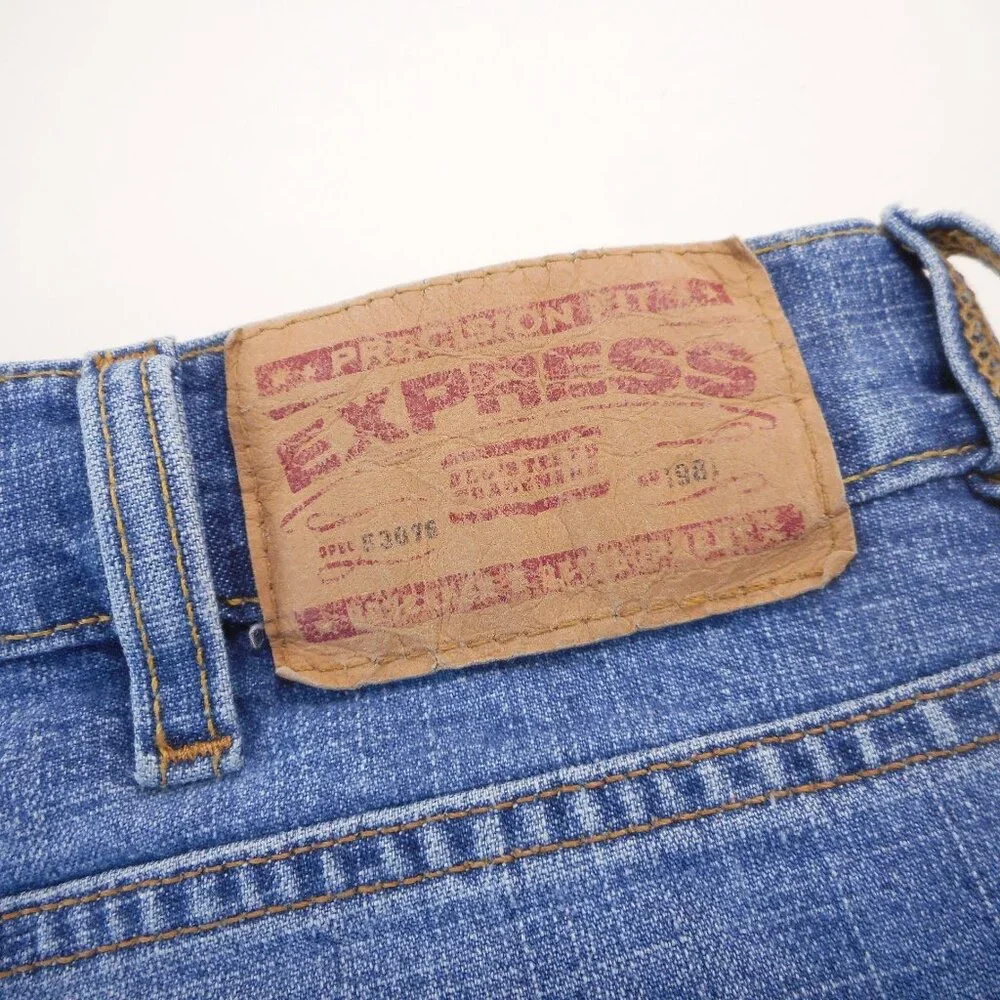 Express Men's size 38 x 32 [Actual 36x32] Denim Jeans Randigo Button Fly Blue